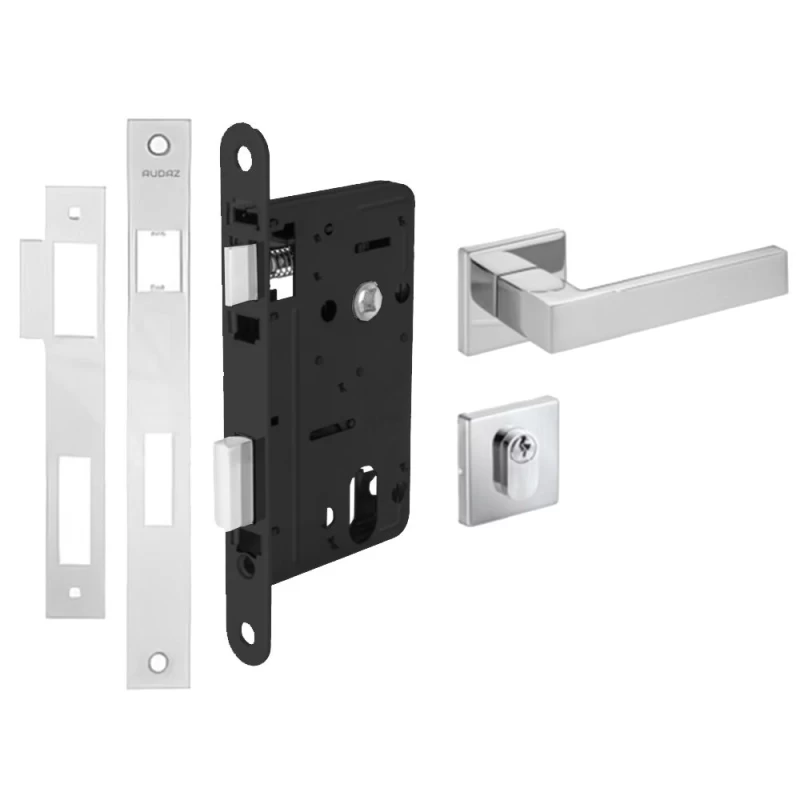 A級3台 FECHADURA AUDAZ LOUVRE 55 QUADRADA EXTERNA INOX POLIDA - Trava Forte