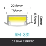 KIT PERFIL ALUMÍNIO ROMETAL LED EMBUTIR RM-331 3 MT PRETO C/DIFUSOR
