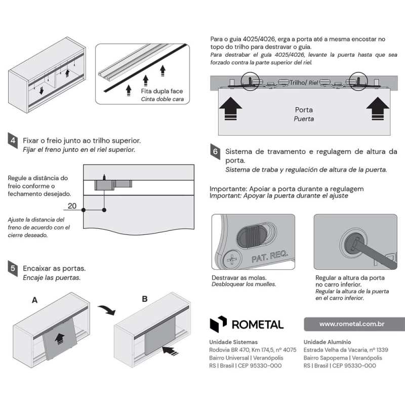 SISTEMA DESLIZANTE/PORTA CORRER ROMETAL EMBUTIR RO-47 4002 60KG