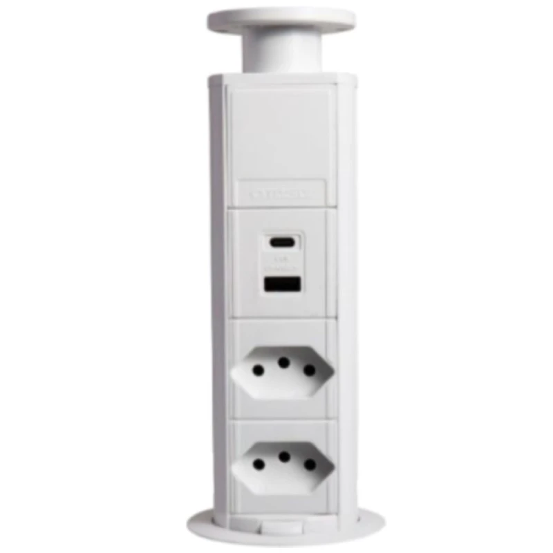 TORRE MINI TOTEM MANUAL 20A 2 TOMADAS + 2 USB RÁPIDO BRANCA