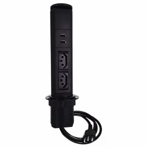 TORRE MINI TOTEM MANUAL 20A 2 TOMADAS + 2 USB RETRÁTIL PRETA
