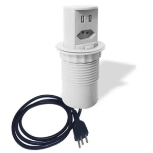 TORRE MINI TOTEM POP 20A 1 TOMADA + 2 USB RETRÁTIL BRANCA