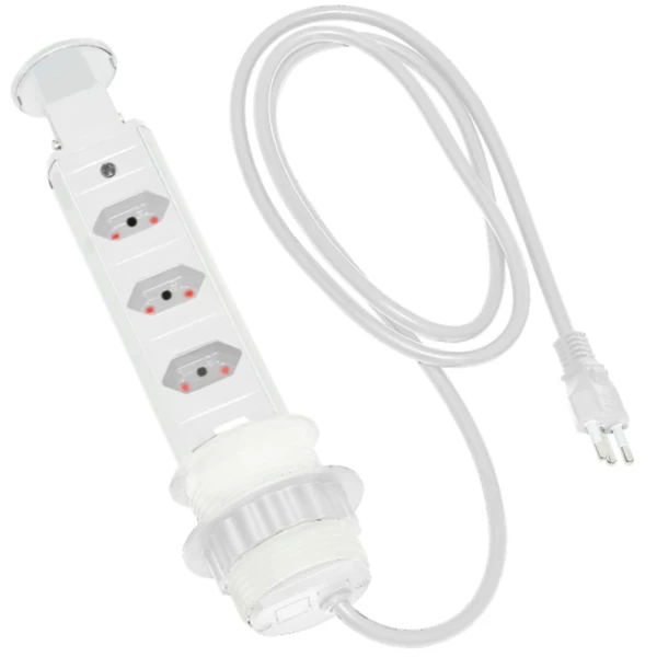 TORRE MULTIPLUG RENNA/PIX 3 TOMADAS RETRÁTIL BRANCA